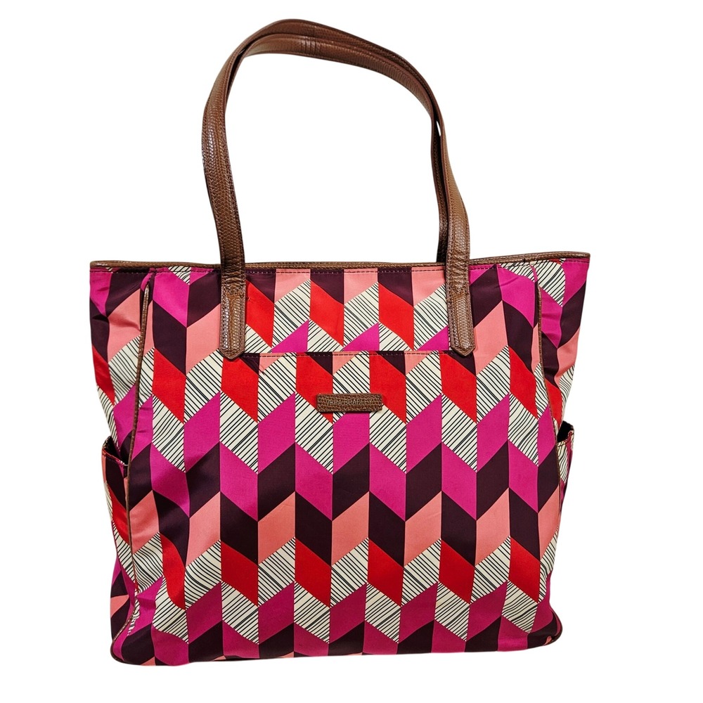 Vera Bradley Pink Preppy Poly Zip Top Tote Chevron Shoulder Bag Geometric Travel